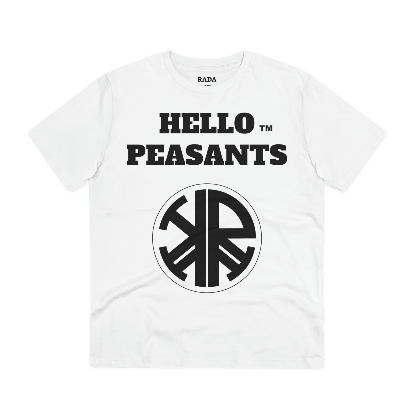 Organic Cotton HELLO PEASANTS ™ Designer Logo Unisex T-shirt by @radakatz