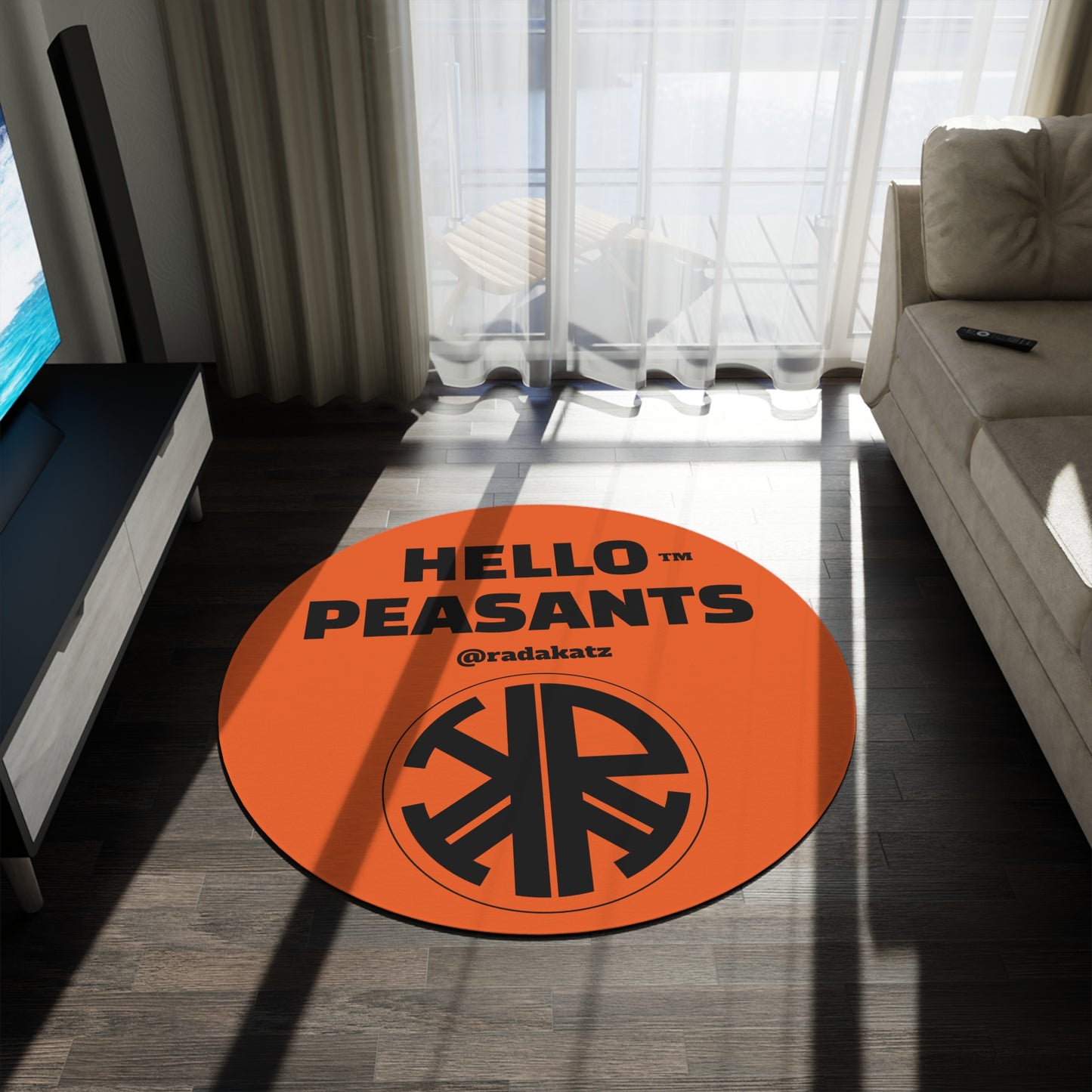 HELLO PEASANTS ™ Designer Round Area Rug by @radakatz