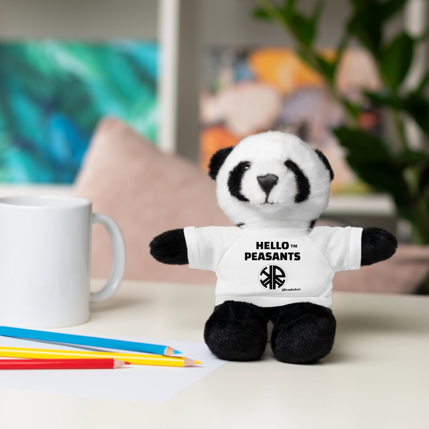 HELLO PEASANTS ™ Stuffed Animals with Rada Katz Logo Designer T-shirt by @radakatz