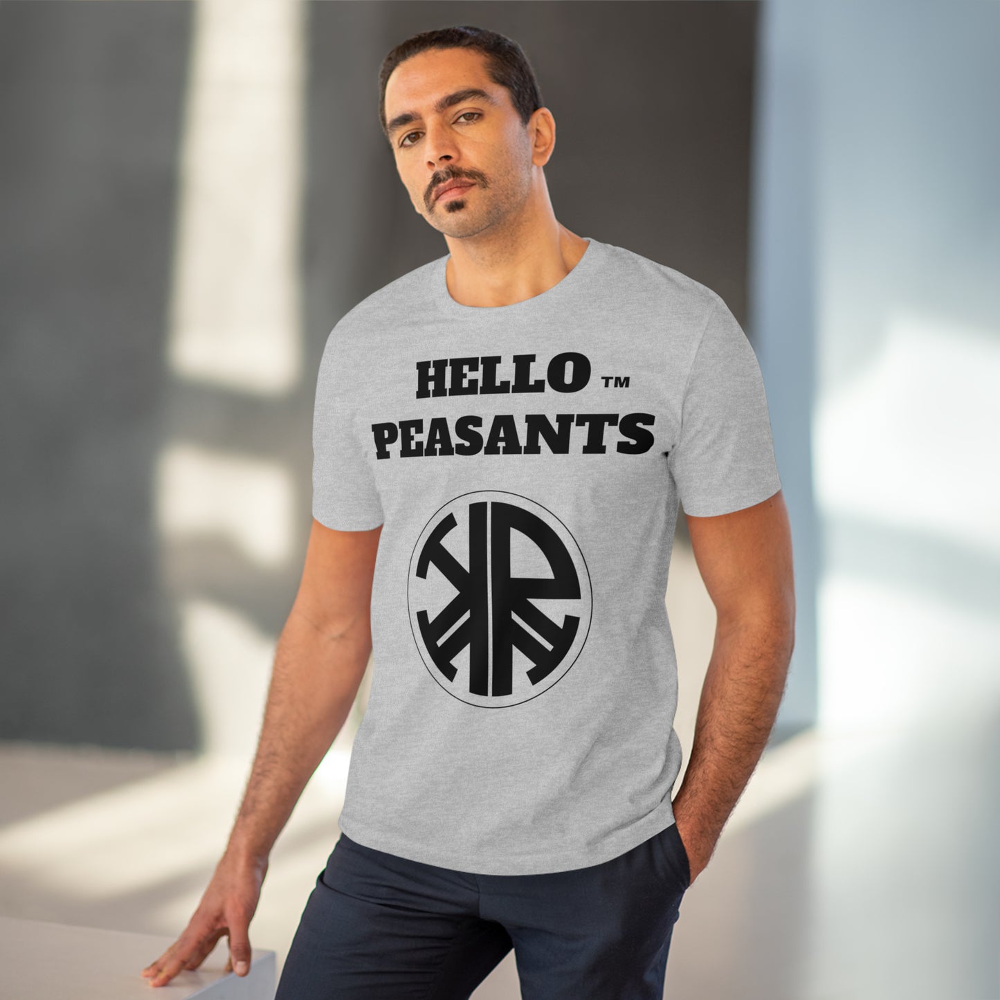 Organic Cotton HELLO PEASANTS ™ Designer Logo Unisex T-shirt by @radakatz