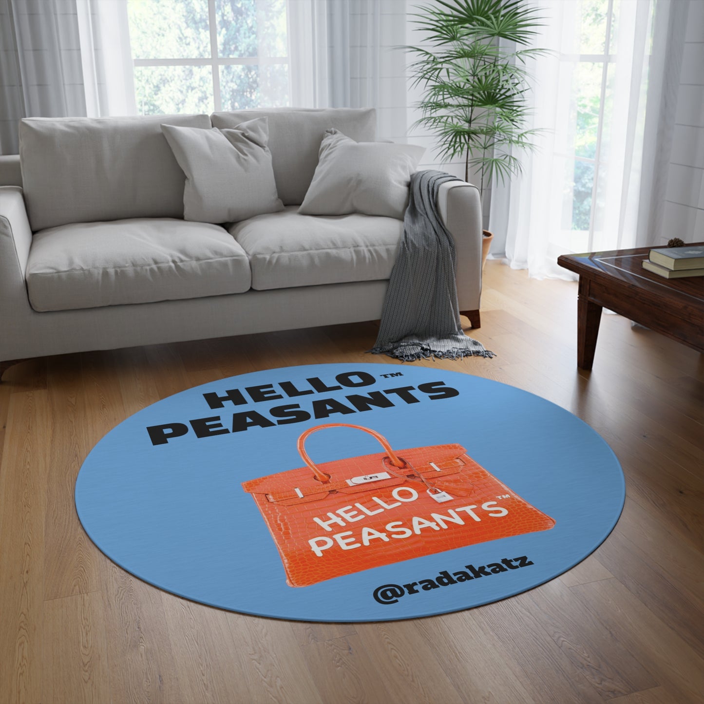 HELLO PEASANTS ™ Designer Area Round Rug by @radakatz