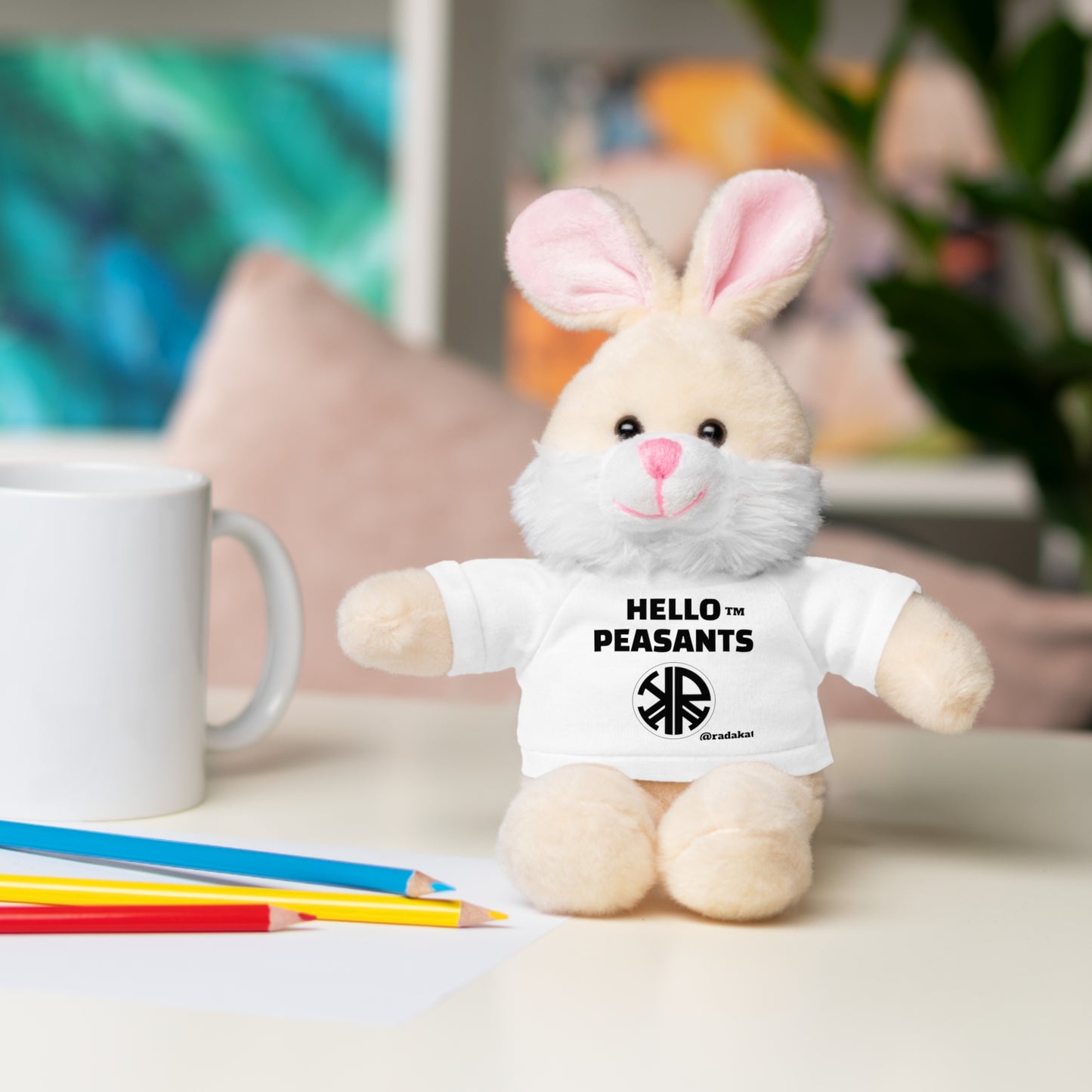 HELLO PEASANTS ™ Stuffed Animals with Rada Katz Logo Designer T-shirt by @radakatz
