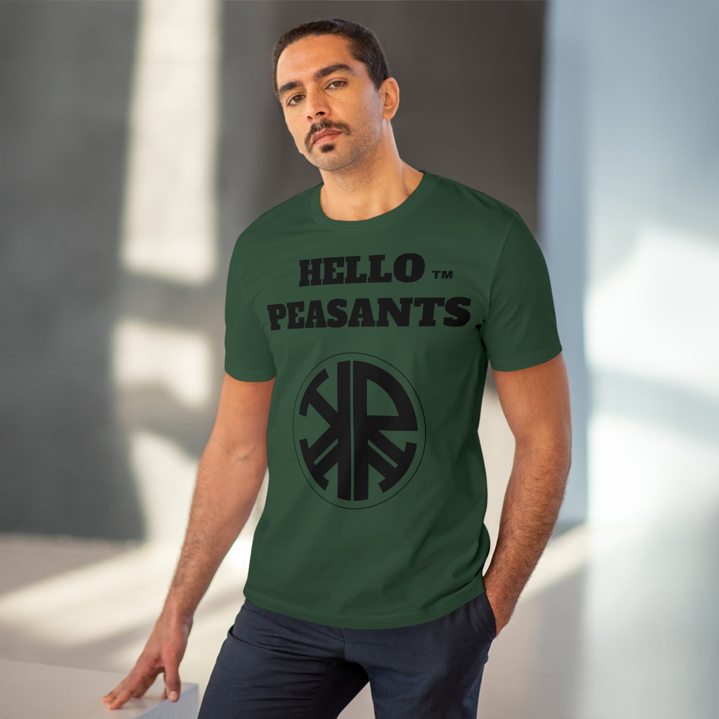 Organic Cotton HELLO PEASANTS ™ Designer Logo Unisex T-shirt by @radakatz