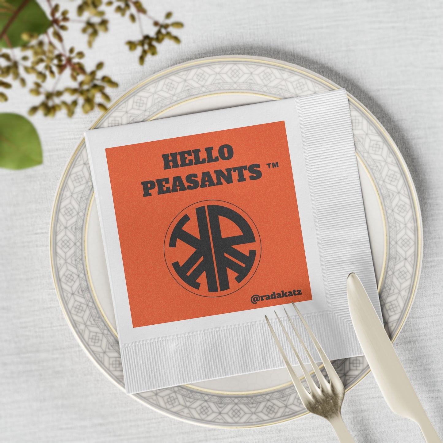 HELLO PEASANTS ™ Logo Napkins by @radakatz