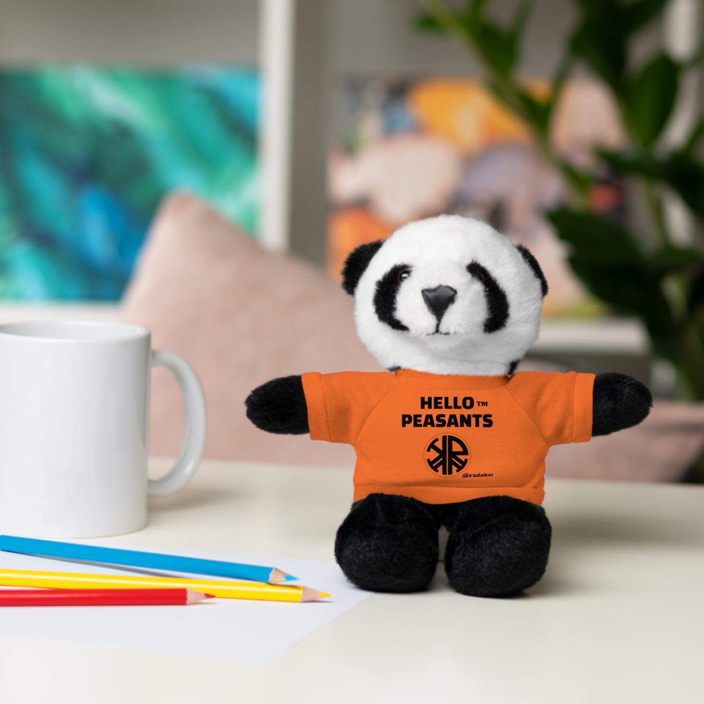 HELLO PEASANTS ™ Stuffed Animals with Rada Katz Logo Designer T-shirt by @radakatz