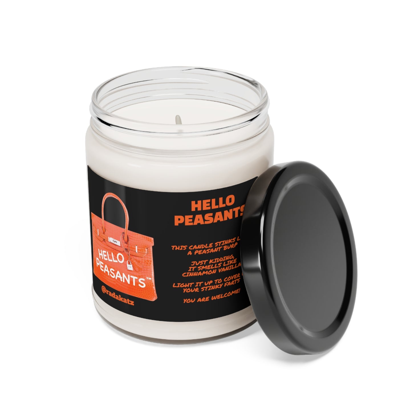 Orange Birkin HELLO PEASANTS ™Cinnamon VanillaDesigner Soy Candle by @radakatz