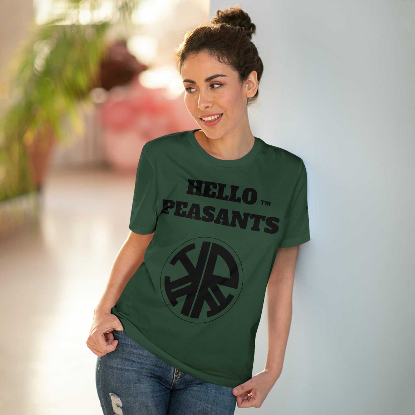 Organic Cotton HELLO PEASANTS ™ Designer Logo Unisex T-shirt by @radakatz