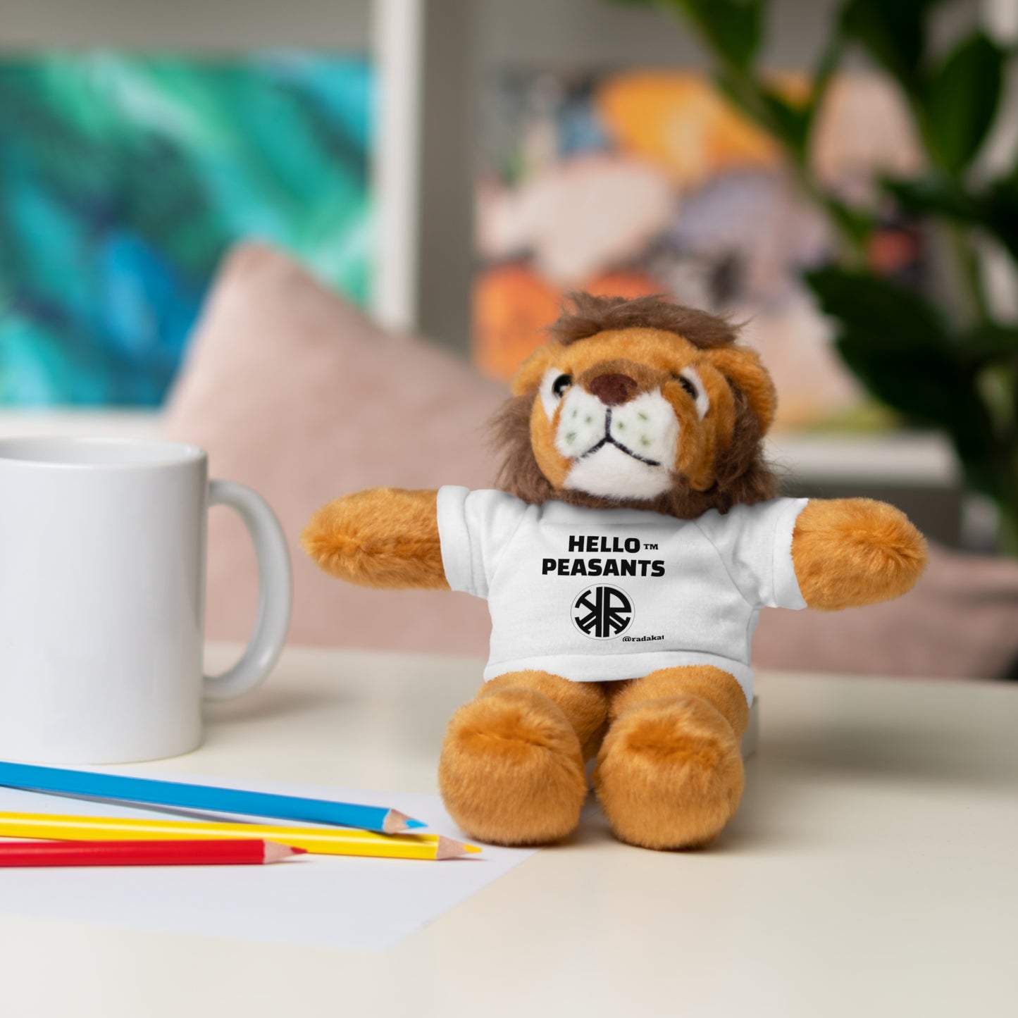 HELLO PEASANTS ™ Stuffed Animals with Rada Katz Logo Designer T-shirt by @radakatz