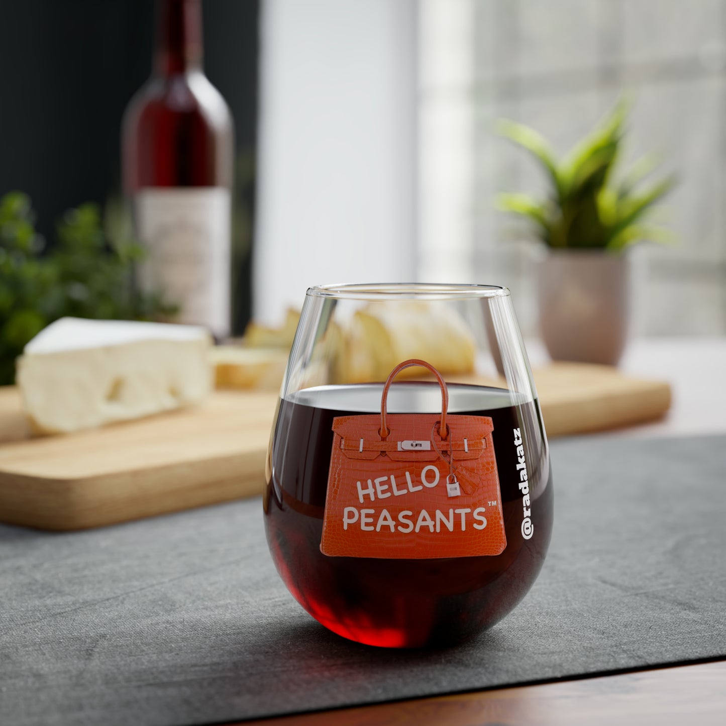 HELLO PEASANTS ™ Stemless Wine Glass, 11.75oz designed by @radakatz