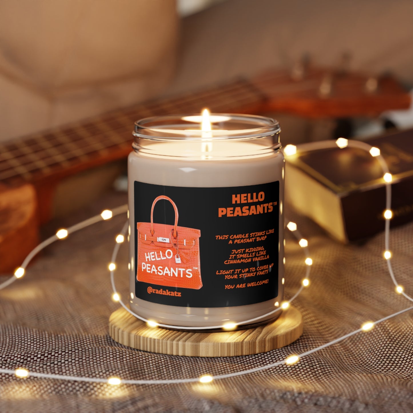 Orange Birkin HELLO PEASANTS ™Cinnamon VanillaDesigner Soy Candle by @radakatz