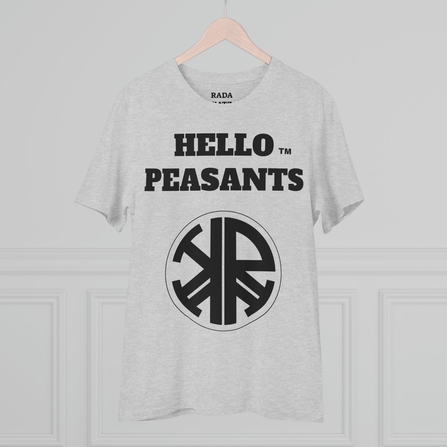 Organic Cotton HELLO PEASANTS ™ Designer Logo Unisex T-shirt by @radakatz