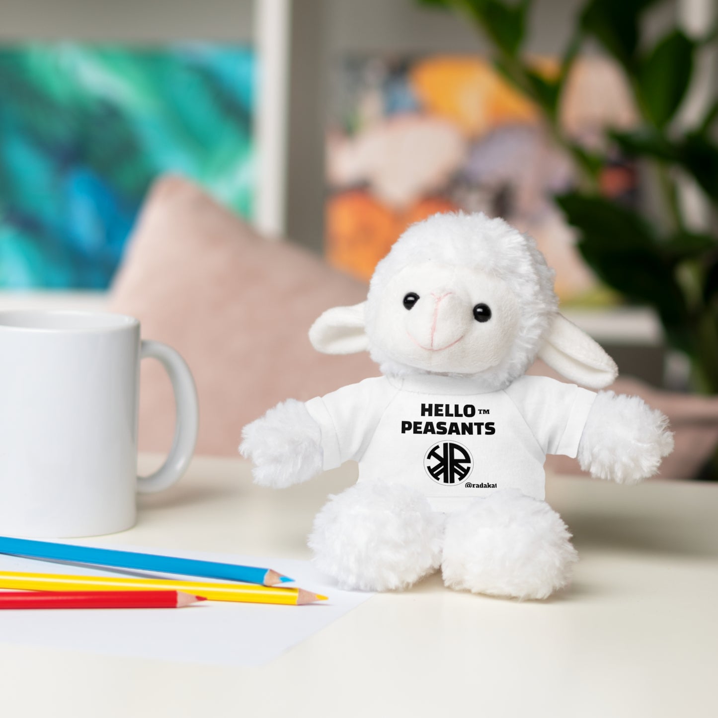 HELLO PEASANTS ™ Stuffed Animals with Rada Katz Logo Designer T-shirt by @radakatz