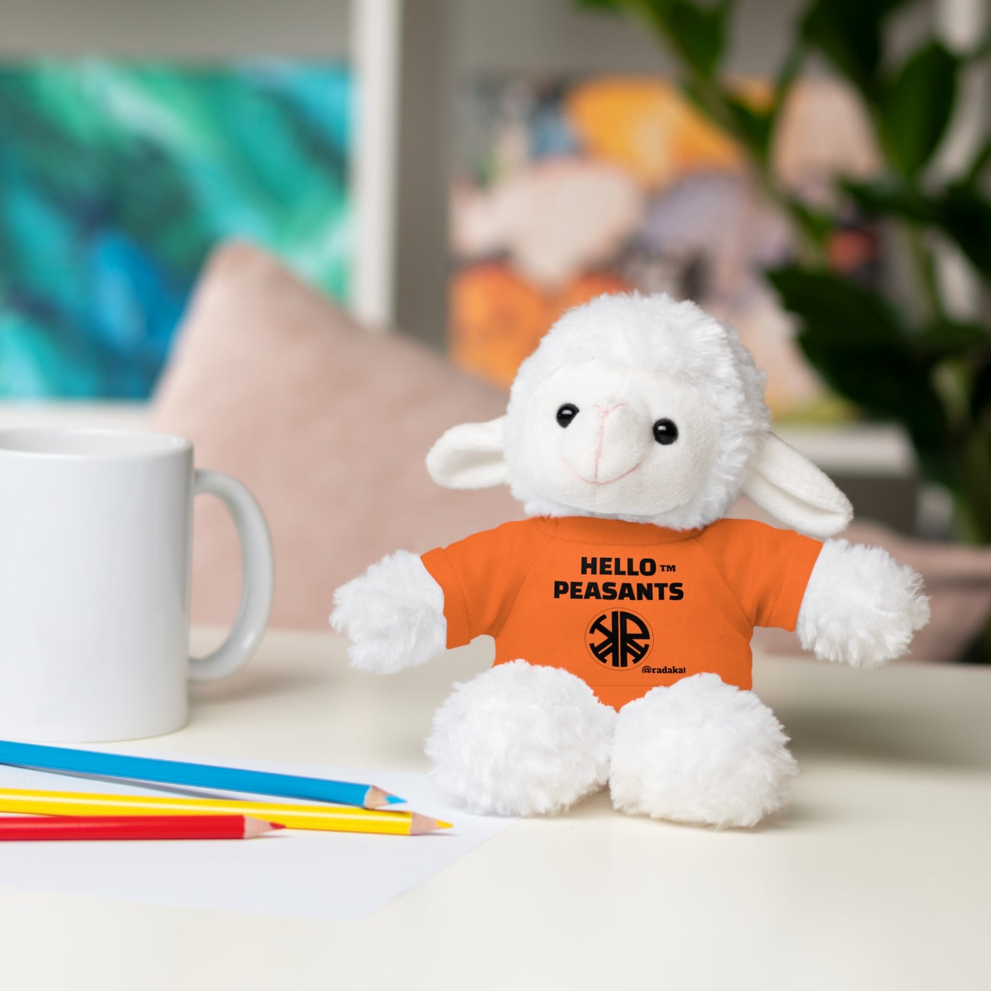 HELLO PEASANTS ™ Stuffed Animals with Rada Katz Logo Designer T-shirt by @radakatz