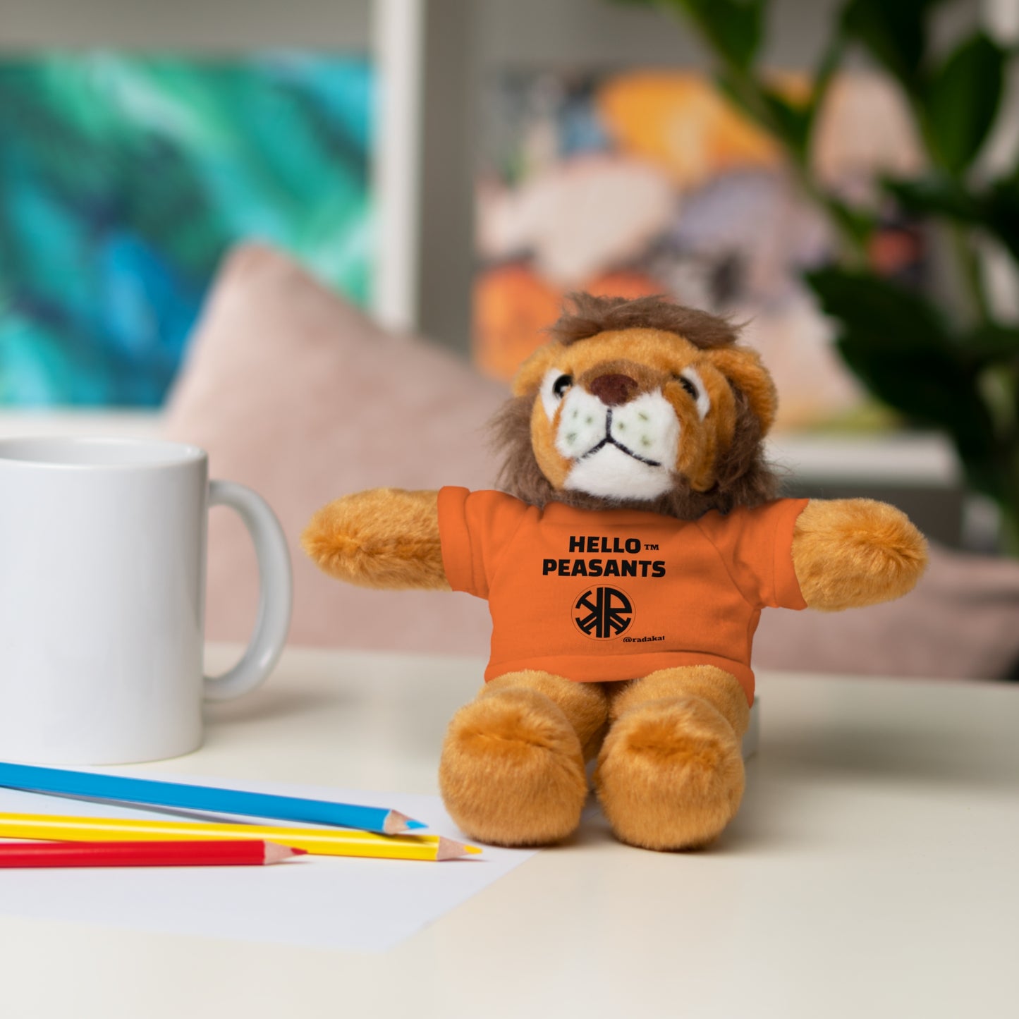 HELLO PEASANTS ™ Stuffed Animals with Rada Katz Logo Designer T-shirt by @radakatz