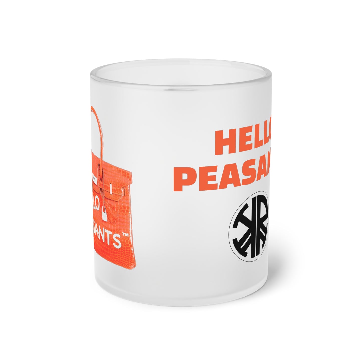 Designer HELLO PEASANTS ™Frosted Glass Mug by @radakatz