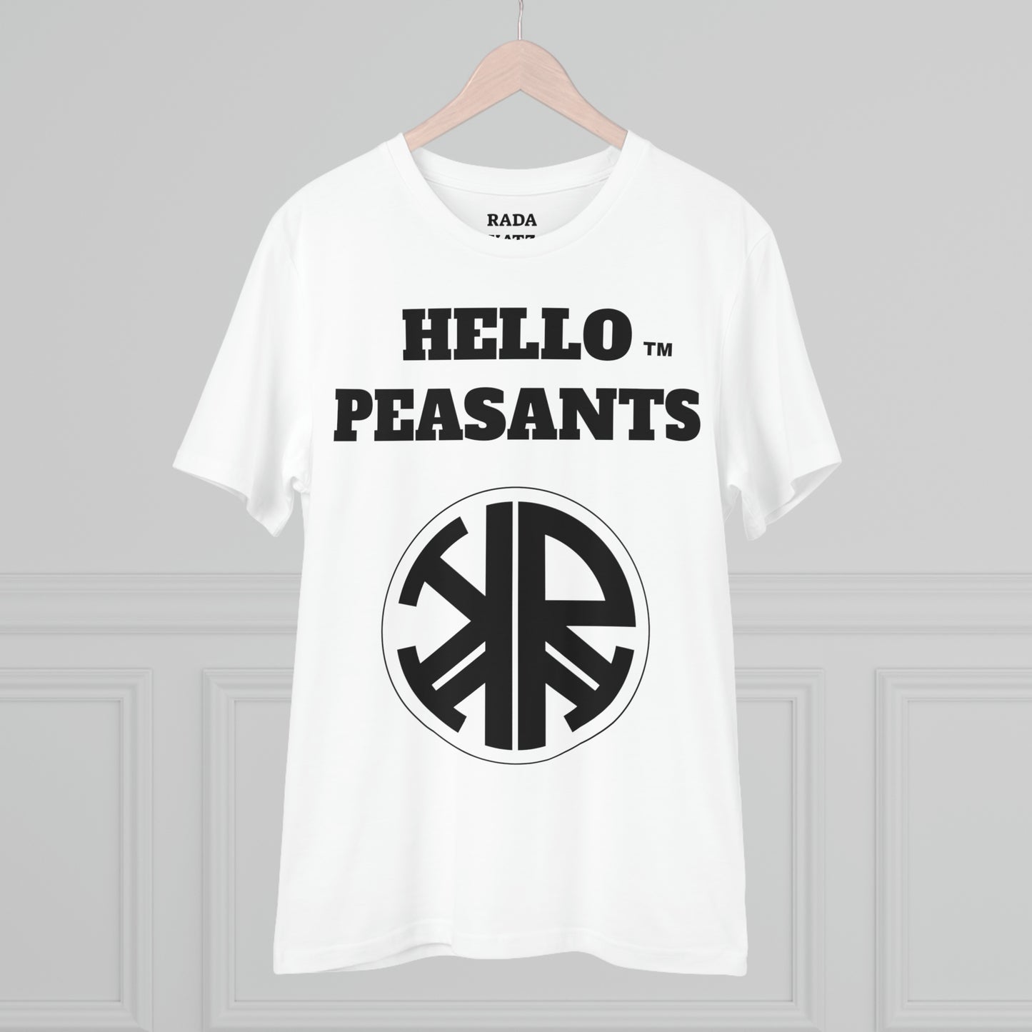 Organic Cotton HELLO PEASANTS ™ Designer Logo Unisex T-shirt by @radakatz