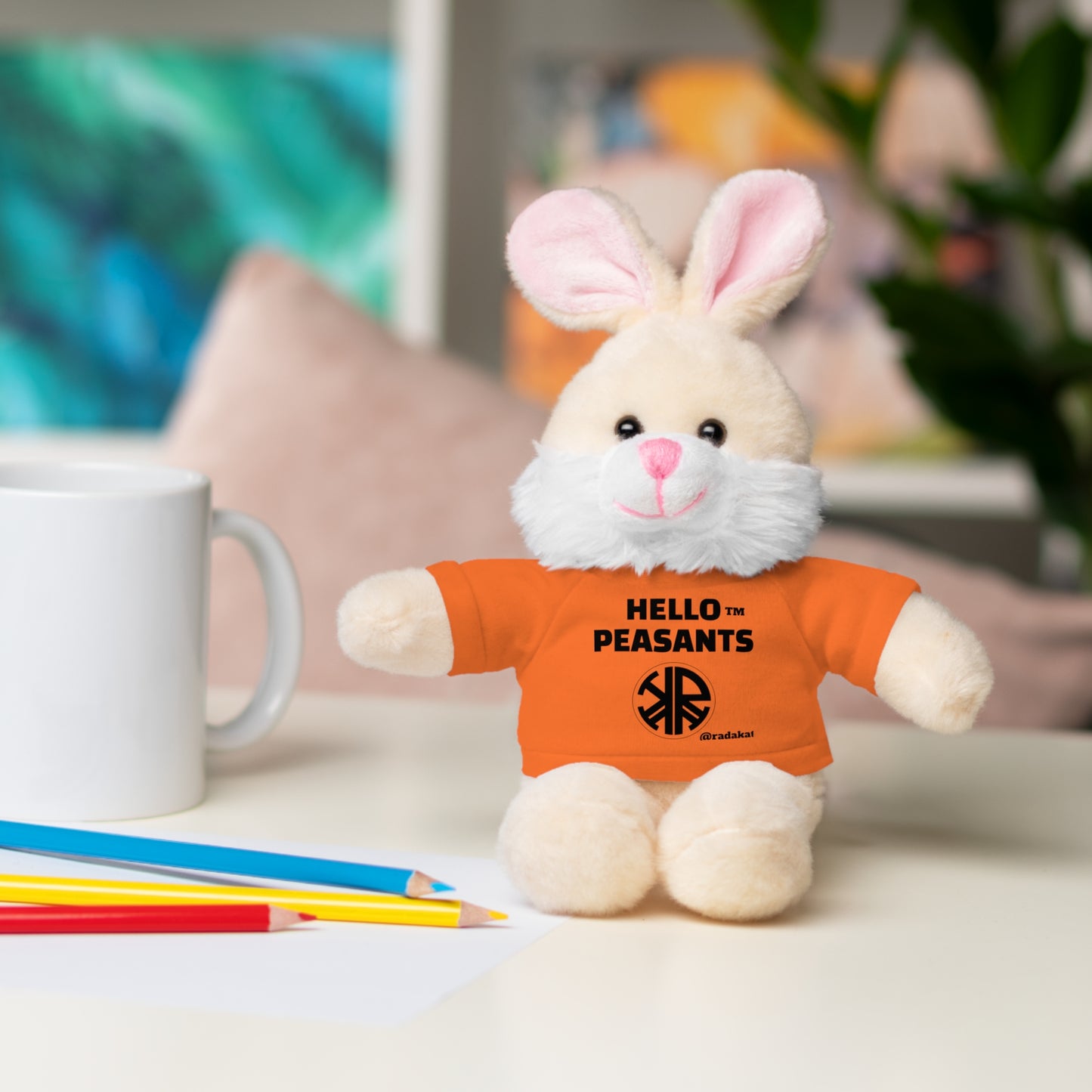 HELLO PEASANTS ™ Stuffed Animals with Rada Katz Logo Designer T-shirt by @radakatz