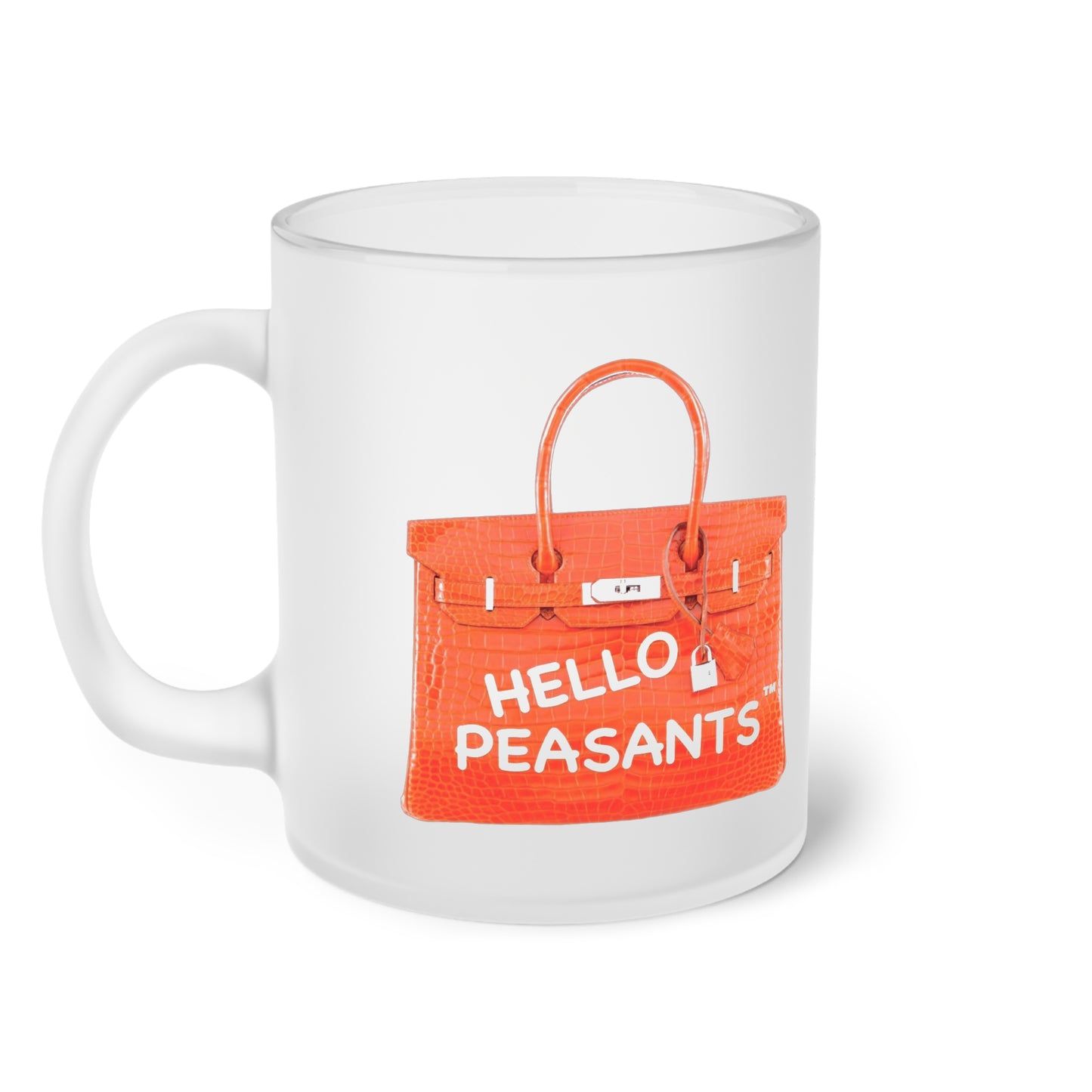 Designer HELLO PEASANTS ™Frosted Glass Mug by @radakatz