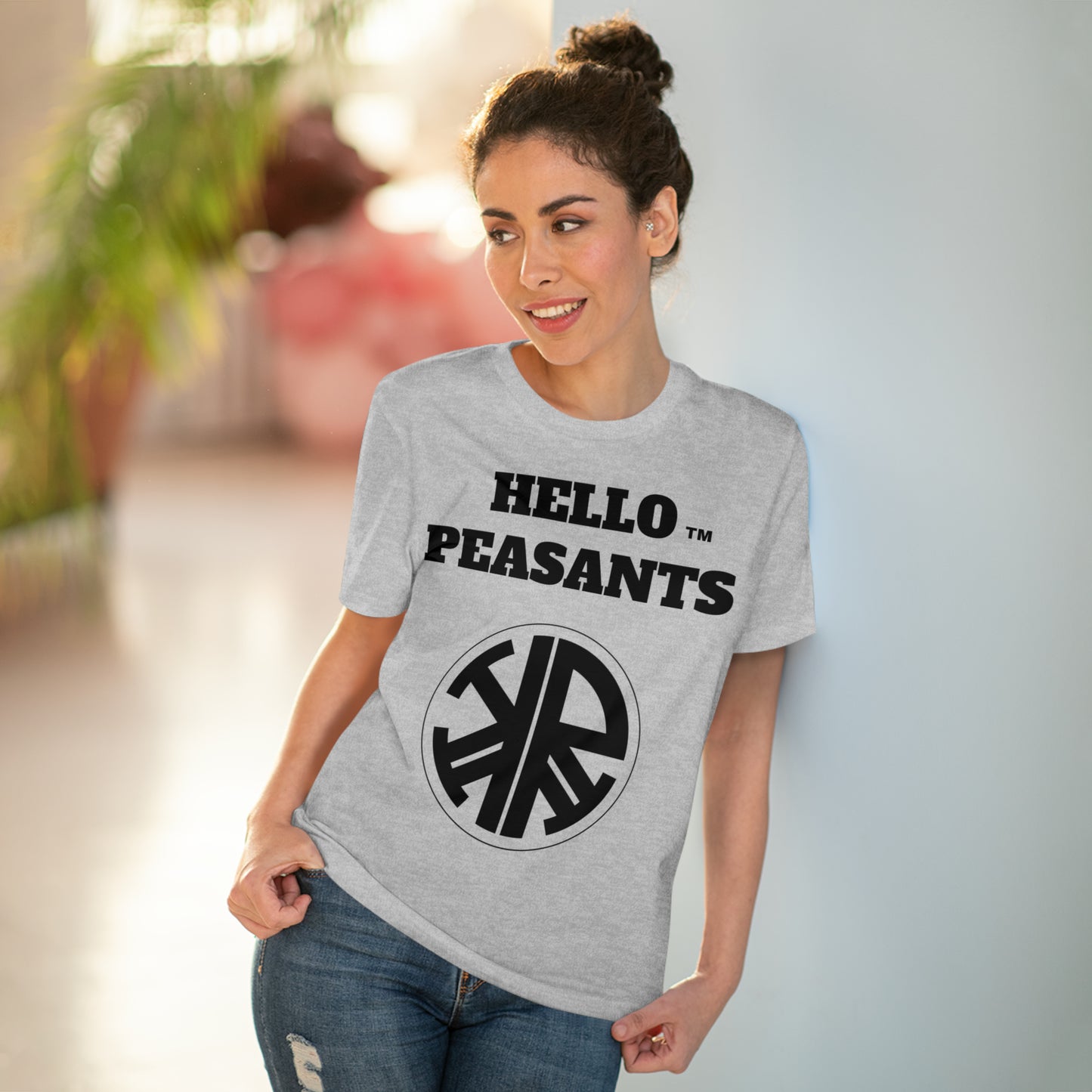 Organic Cotton HELLO PEASANTS ™ Designer Logo Unisex T-shirt by @radakatz