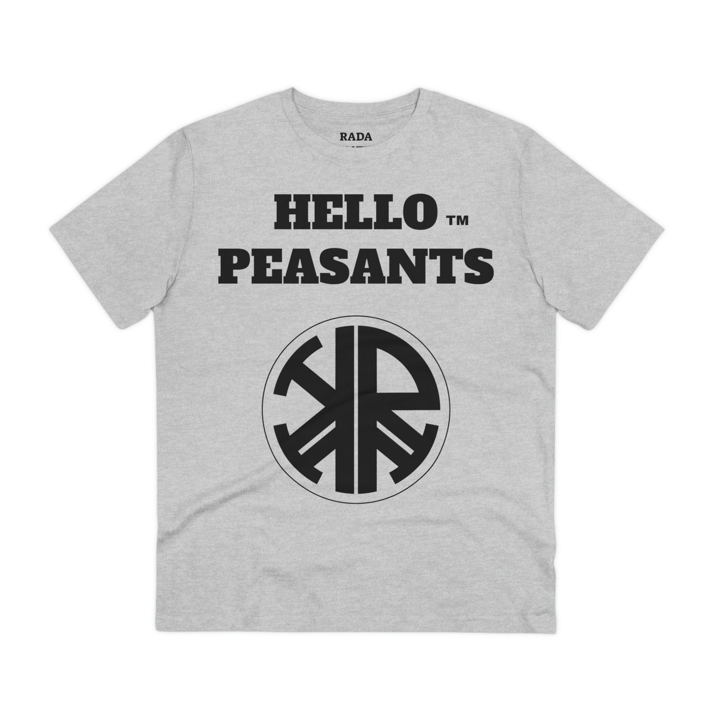 Organic Cotton HELLO PEASANTS ™ Designer Logo Unisex T-shirt by @radakatz
