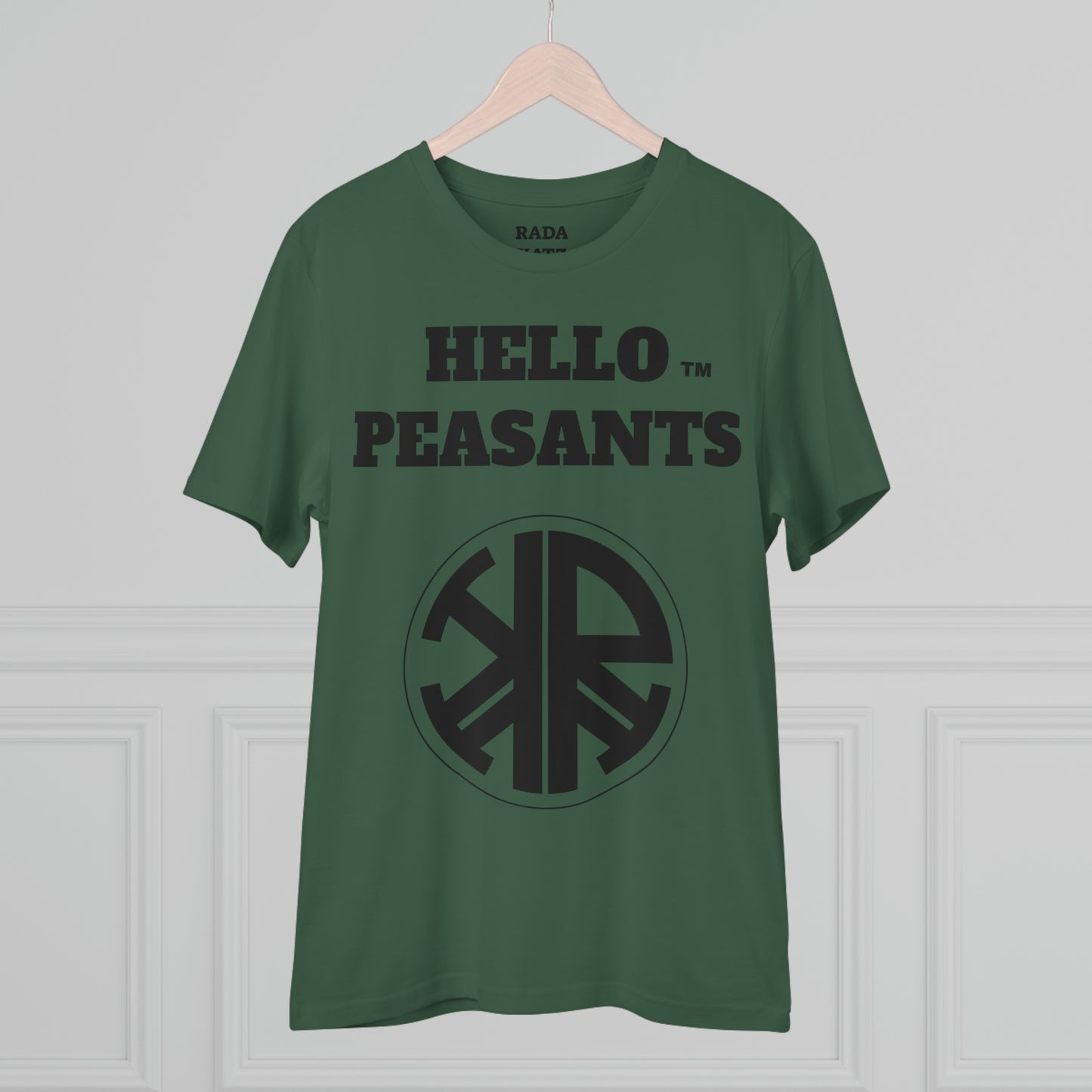 Organic Cotton HELLO PEASANTS ™ Designer Logo Unisex T-shirt by @radakatz