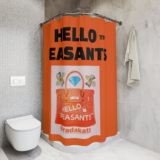 HELLO PEASANTS ™ Designer Shower Curtain by @radakatz