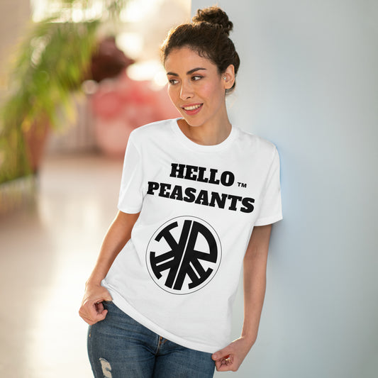Organic Cotton HELLO PEASANTS ™ Designer Logo Unisex T-shirt by @radakatz