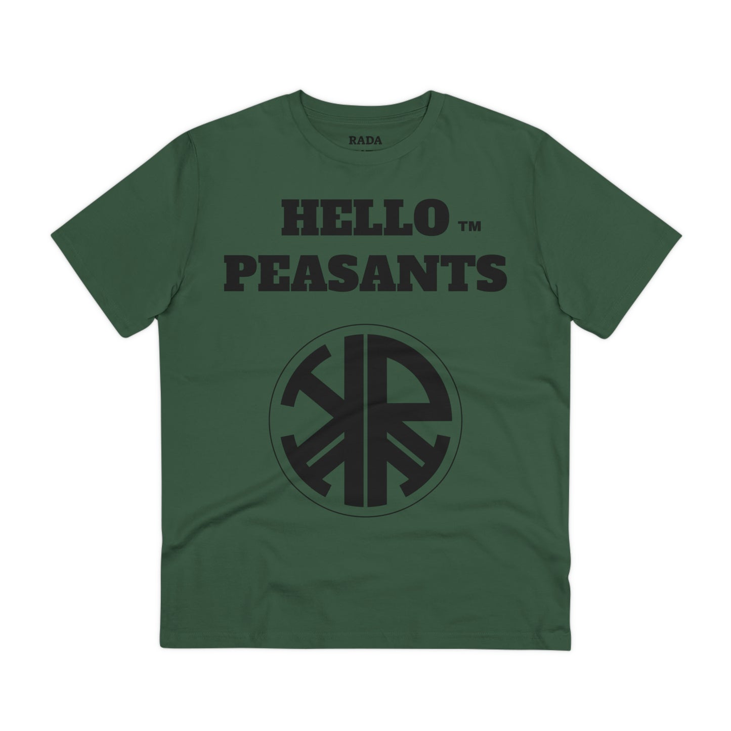 Organic Cotton HELLO PEASANTS ™ Designer Logo Unisex T-shirt by @radakatz