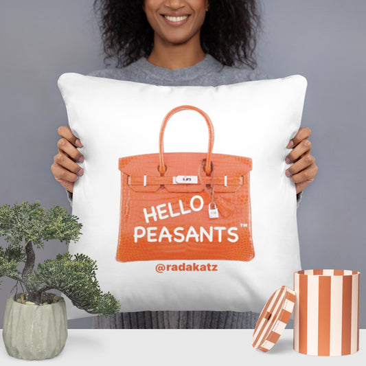 Orange Birkin HELLO PEASANTS ™ Designer pillow by @radakatz
