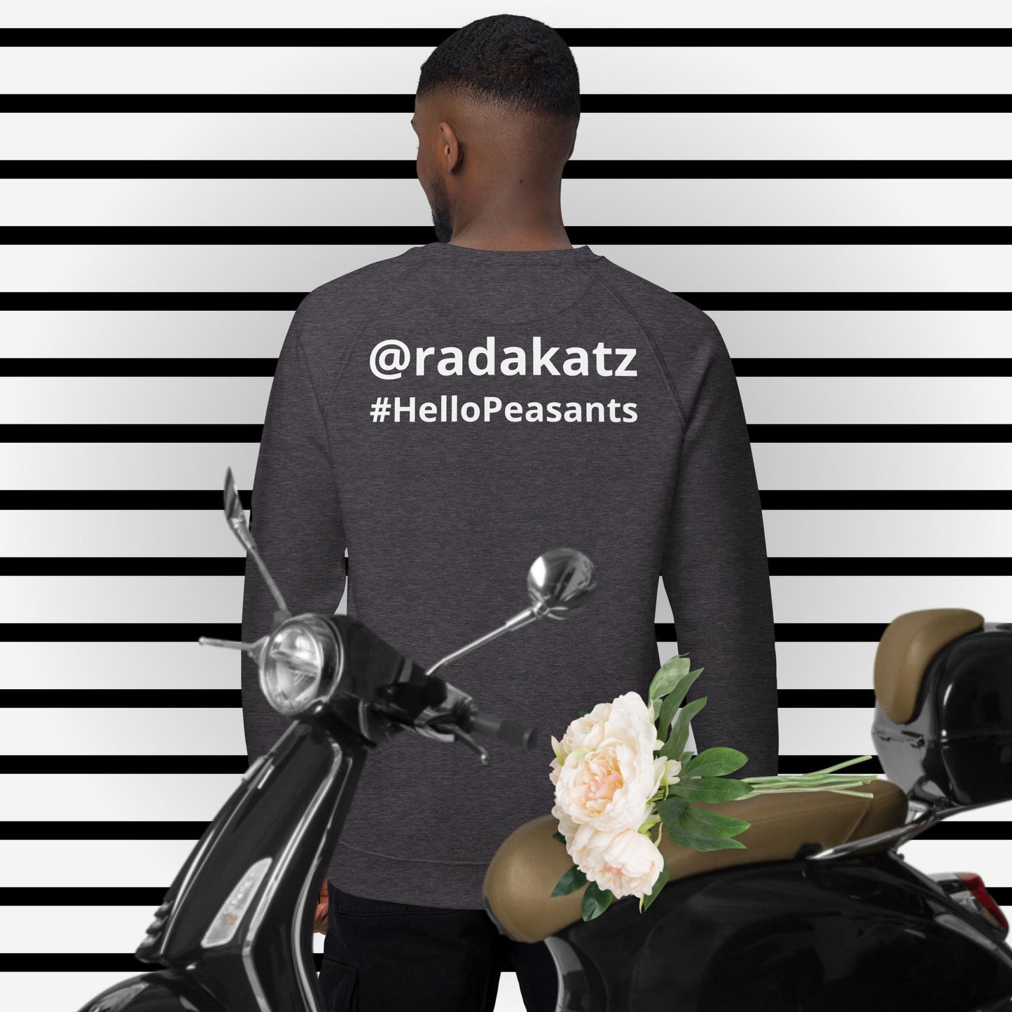 Hello Peasants ™ Unisex Organic Raglan Sweatshirt by @radakatz