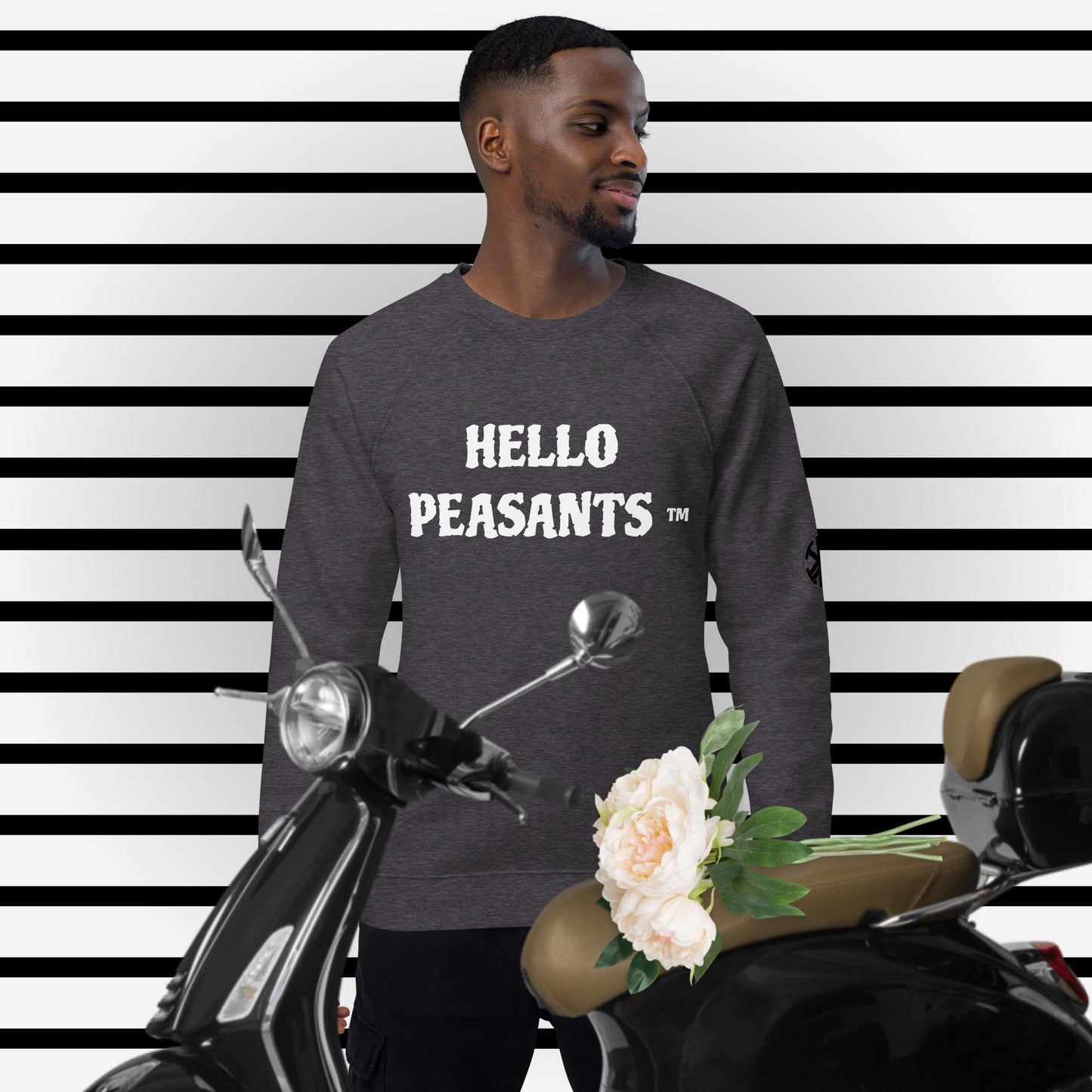 Hello Peasants ™ Unisex Organic Raglan Sweatshirt by @radakatz